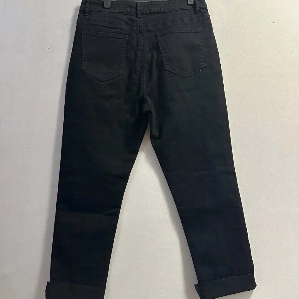 A chic button-front design stylish black jeans （M/L) - Picture 3 of 10